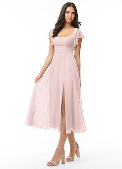 Azazie Bondi Bridesmaid Dresses Blushing Pink A-Line Ruched Chiffon Dress image3