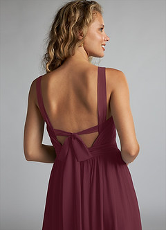 Azazie Aziza Bridesmaid Dresses Cabernet A-Line V-Neck Pleated Chiffon Dress image6
