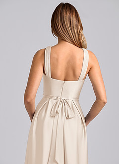 Azazie Dixie 신부 들러리 드레스 A라인 주름진 스트레치 새틴 바닥 길이 드레스 image2