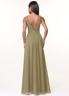 Azazie Maren Robes de demoiselle d'honneur Robe Trapèze en Mousseline de soie Plissée Vert Mousse image2
