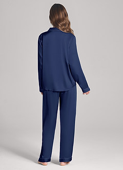 front Matching Color Long Sleeves and Pants Satin PJ Set