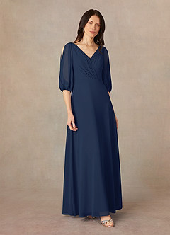 Azazie Bronwyn Mother of the Bride Dresses A-Line V-Neck Ruched Chiffon Floor-Length Dress image2