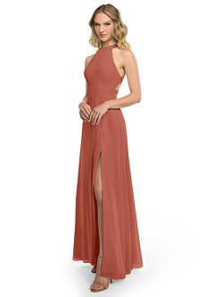 Azazie Clarice Abiti da Damigella Abito A-Line in Chiffon con Scollo Halter Argilla image2
