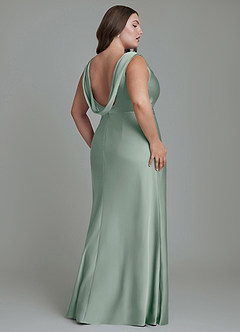 Azazie Kieryn Bridesmaid Dresses Agave Mermaid Pleated Stretch Satin Dress image8