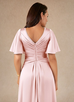 Azazie Emmeline vestidos de madre de la novia Vestido de Rosa Rubor de Satén Elástico de Corte en A con Plisado image4