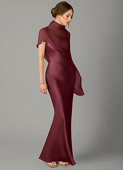 Azazie Jaleesa Bridesmaid Dresses Merlot A-Line High Neck Stretch Satin Dress image3