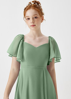 Azazie Chloe Junior Dusty Blue A-Line Sweetheart Neckline Chiffon Dress image6