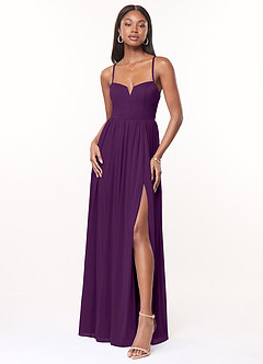 Azazie Marsol Bridesmaid Dresses Grape A-Line Corset Mesh Dress image1