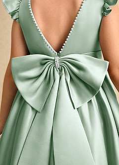 Azazie Dumpling vestidos de niña de las flores Vestido de Agave de Satin Mate de Corte En A con Lazo image6