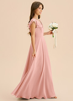 Azazie Anysa Junior Robe Trapèze en Mousseline de soie Rayé Rosette image4