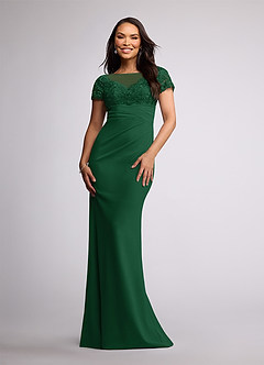 Azazie Susan Mother of the Bride Dresses Dark Green Sheath Lace Stretch Crepe Dress image1