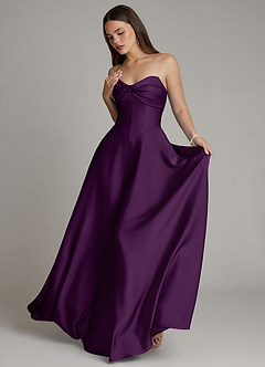Azazie Meleena Brautjungfernkleider Eine Linie Schulterfrei Stretch-Satin Kleid Traube image5