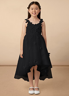 Azazie Ceres Blumenmädchenkleider Ballkleid Spitze Tüll Kleid Schwarz image1