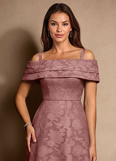 Azazie New Britain vestidos de madre de la novia Vestido de Rosa Polvorienta de Devorado Floral de Corte en A con Plisado image6