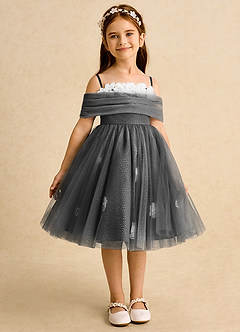 Azazie May Blumenmädchenkleider Ballkleid Plissee Tüll Kleid Schwarz image2
