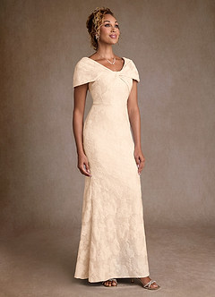 Azazie Amallia Moeder van de bruid jurken Zeemeermin Jurk van Bloemenjacquard Off the Shoulder Crème Jacquard image4