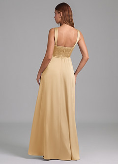 Azazie Rosaline 신부 들러리 드레스 A라인 사이드 슬릿 스트레치 새틴 바닥 길이 드레스 image2