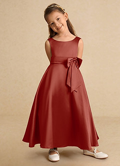 Azazie Lindy Flower Girl Dresses Terracotta A-Line Pleated Matte Satin Dress image9