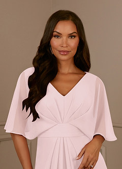 Azazie Oksana Mother of the Bride Dresses Blushing Pink A-Line V-Neck Pleated Chiffon Dress image4