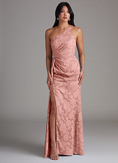 Azazie Mika Brautjungfernkleider Etui One-Shoulder Blumen-Burnout Kleid Rosettenrosa image3