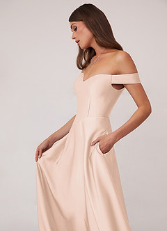 Barbie ♥ Azazie Bridesmaid Dresses Blushing Pink A-Line Off the Shoulder Stretch Satin Convertible Dress image5