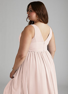 Azazie Yetta Maternity Bridesmaid Dresses A-Line V-Neck Gathered Chiffon Floor-Length Dress image12