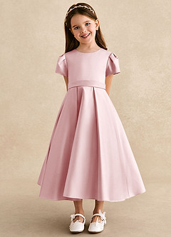 Azazie Princess Abiti da Ragazza di Fiori Abito A-Line in Raso Opaco Plissettato Rosa Cipria image6