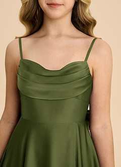 Azazie Bear Junior Olive A-Line Sweetheart Neckline Stretch Satin Dress image8