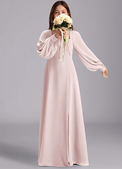 Azazie Bondi Junior Vestido de Rosa Rubor de Gasa de Corte en A con Blusón image1