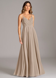 Azazie Amani Robes de demoiselle d'honneur Robe Trapèze en Mousseline de soie Plissé Taupe image5