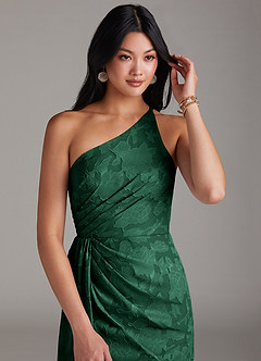 Azazie Mika Bridesmaid Dresses Dark Green Sheath One Shoulder Floral Burnout Dress image5