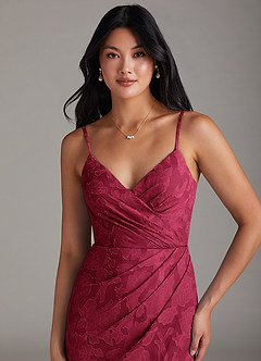 Azazie Maci Bridesmaid Dresses Burgundy Sheath Pleated Floral Burnout Dress image5