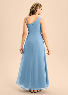 Azazie Brooke Junior Steel Blue A-Line Side Slit Chiffon Dress image2