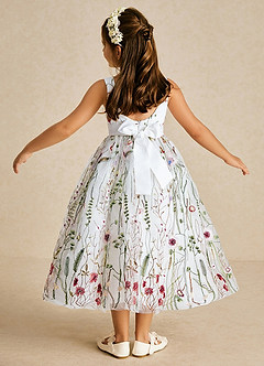 Azazie Arianna vestidos de niña de las flores Vestido de Diamante Blanco de Tul de Corte En A con Encaje image2