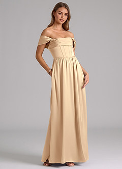 Azazie Hattie Robes de demoiselle d'honneur Robe Trapèze en Satin extensible Corset Champagne image4