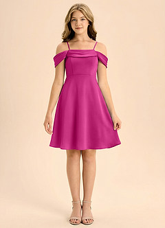 Azazie Anselie Junior Jurk van Stretch Satijn met A-Lijn Geplooid Fuchsia image3