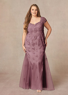 Azazie Marbella Mother of the Bride Dresses Vintage Mauve Mermaid Queen Anne Sequins Lace Dress image8