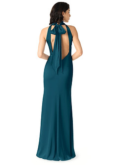 Azazie x Delaney Bridesmaid Dresses Ink Blue Sheath High Neck Stretch Satin Dress image4