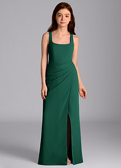 Azazie Mero Junior Vestido de Esmeralda de Gasa de Corte Sirena con Plisado image6