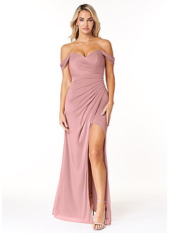 Azazie Tessa Robes de demoiselle d'honneur Robe Fourreau Convertible en Maille Schulterfreier Schatz Rose Poussiéreuse image1