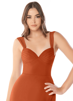 Azazie Audre Vestidos de damas de honor Vestido de Naranja Quemada de Gasa de Corte Sirena con Plisado image5