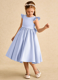 Azazie Dumpling Flower Girl Dresses Lavender A-Line Bow Matte Satin Dress image4
