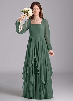 Azazie Clara Junior Abito A-Line in Chiffon Blusa Muschio Marino image3