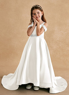 Azazie Jodi Abiti da Ragazza di Fiori Abito A-Line in Raso Opaco Avorio image5