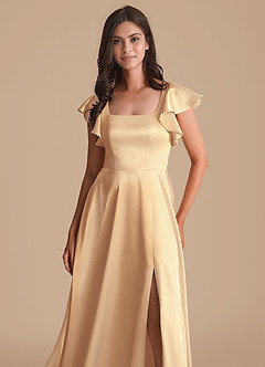 Azazie Bondi Bridesmaid Dresses Gold A-Line Bow Metallic Satin Dress image6