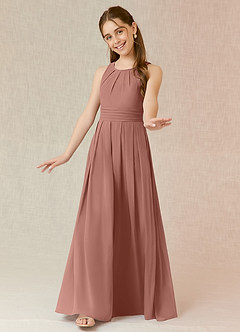 Azazie Bibiane Junior Cedar Rose A-Line Pleated Chiffon Dress image4