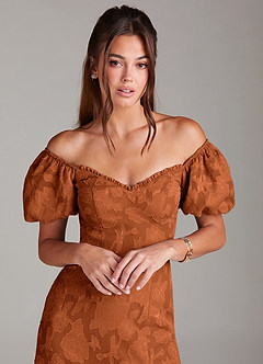 Azazie Evalina Vestidos de damas de honor Vestido de Naranja Quemada de Devorado Floral de Corte Recto con Escote de Corazón image2