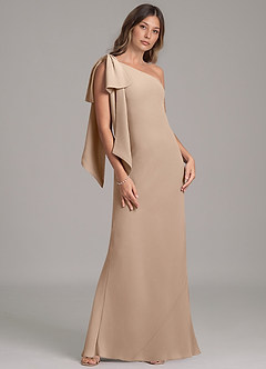 Azazie Capri Bridesmaid Dresses Taupe A-Line One Shoulder Chiffon Dress image4
