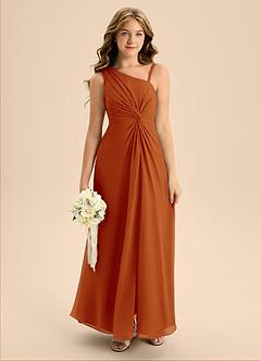 Azazie Brooke Junior Abito A-Line in Chiffon Spacco Laterale Paprika image3