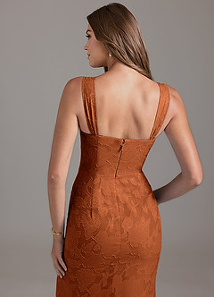 Azazie Denice Jurken voor bruidsmeisjes Jurk van Bloemen Burn-out met A-Lijn Geplooid Verbrande Sinaasappel image2